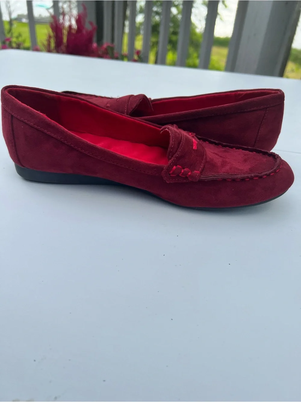 Cushion Walk by Avon Women’s Suede Penny Loafers in Deep Wine Red 10